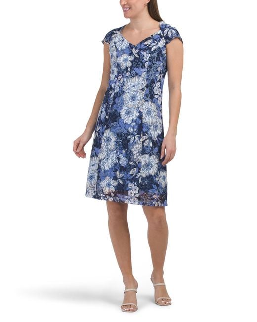 Tj Maxx Blue Cap Sleeve Lace Mini Dress For Polyester