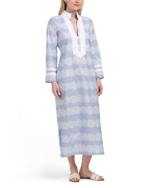 Tj Maxx Blue Printed Caftan Dress For Cotton