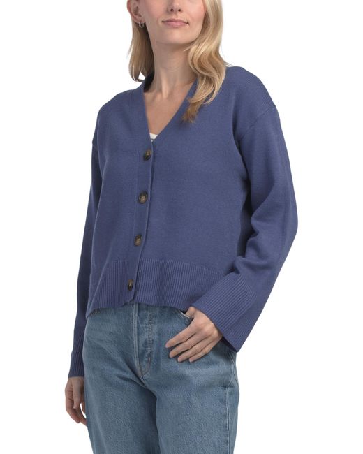 Tj Maxx Blue V-Neck Boyfriend Cardigan For Nylon/Polyester/Rayon