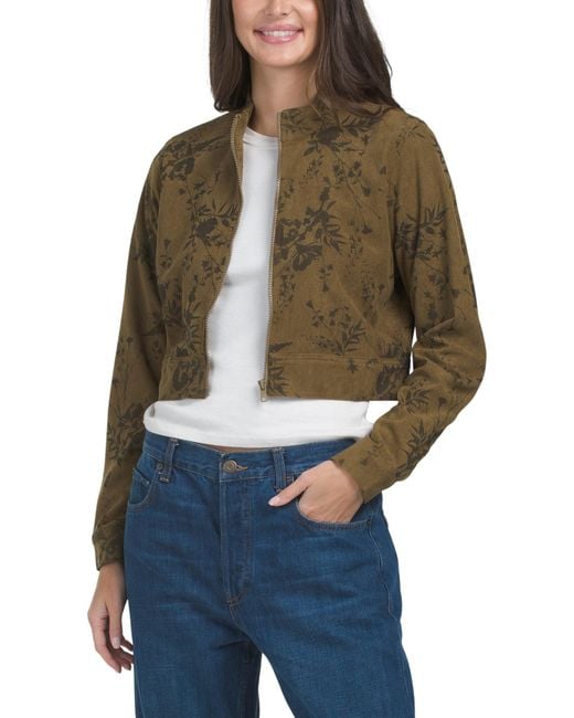 Tj Maxx Green Cropped Floral Printed Jacket For Polyester
