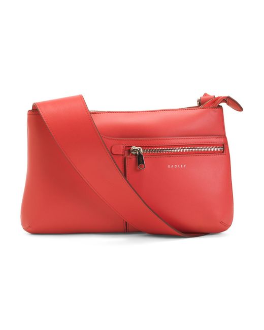 Tj Maxx Red Leather Pockets Icon Small Zip Top Crossbody