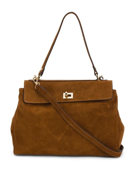 Tj Maxx Brown Suede Front Lock Satchel For /Suede