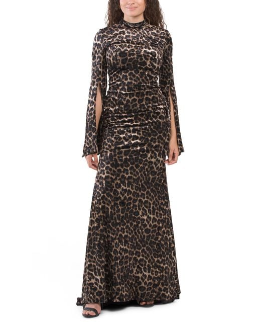 Tj Maxx Brown Long Sleeve Leopard Print Gown For Polyester