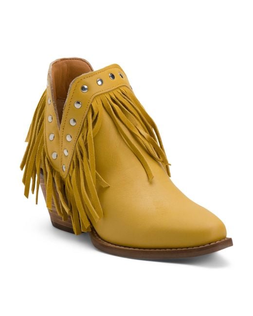 Tj Maxx Yellow Leather Fine N Dandy Fringe Stud Embellished Booties For