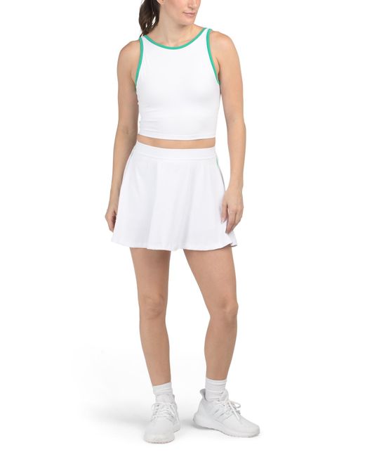 Tj Maxx White 2Pc Nudetech High Neck Crop Tank With Cups And Skirt Set, Spandex/Polyester