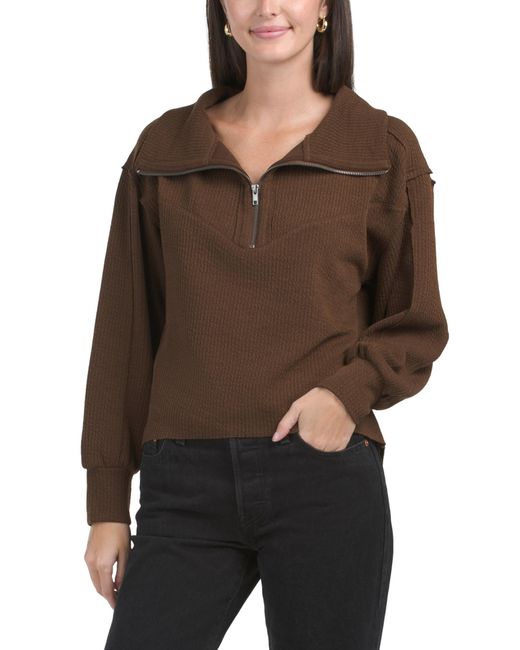 Tj Maxx Brown Half Zip Pull Over Sweatshirt For Spandex/Polyester/Rayon