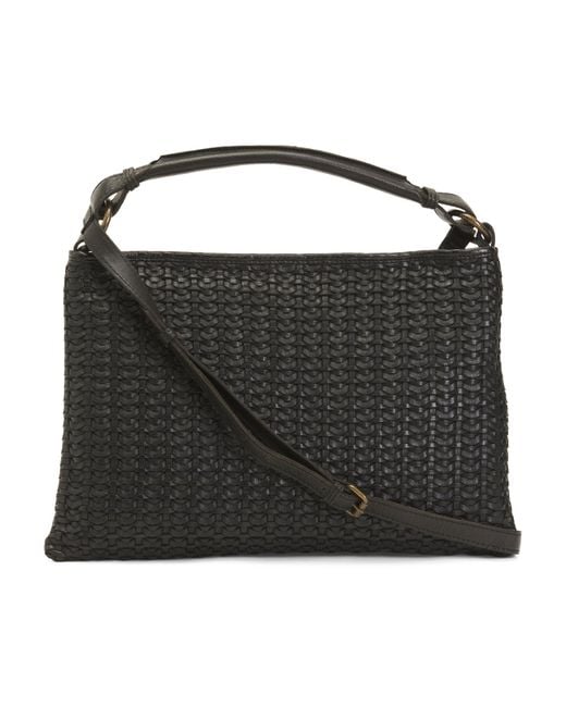 Tj Maxx Black Leather Woven Double Handle Hobo For
