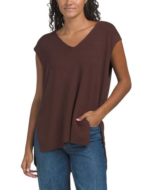 Tj Maxx Brown V-Neck Tunic Sweater, Nylon/Rayon