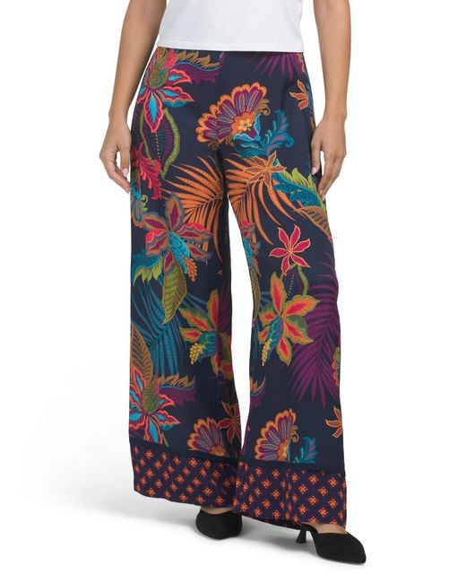 Tj Maxx Blue Pull On Floral Pants For Rayon