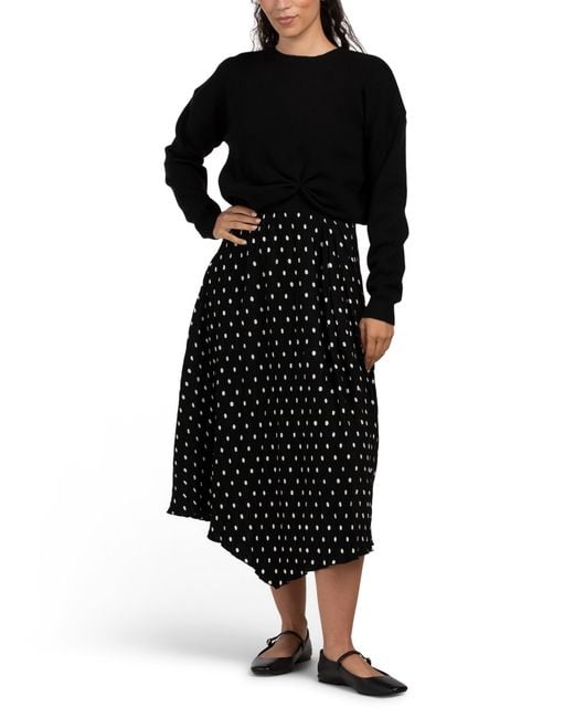 Tj Maxx Black Margot Mixed Media Midi Dress With Sweater For Nylon/Spandex/Polyester
