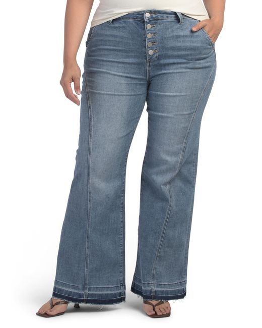 Tj Maxx Blue Plus High Rise Wide Leg Jeans With Seams For Spandex/Cotton/Polyester