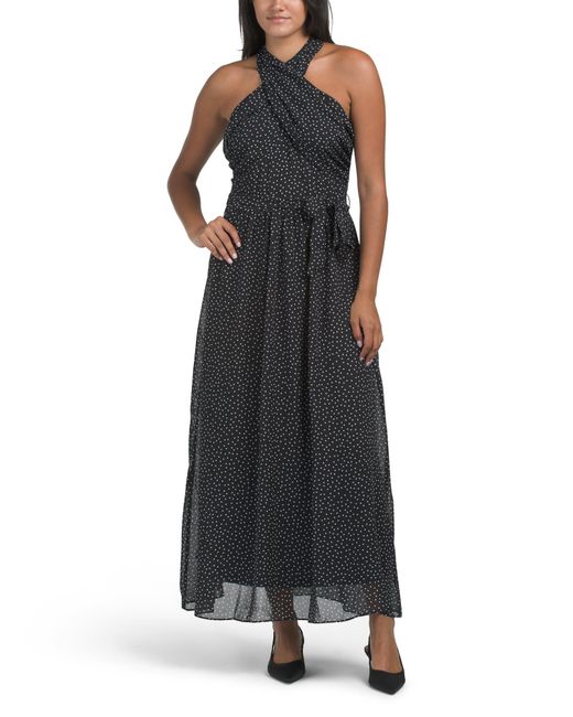 Tj Maxx Black Polka Dot Halter Maxi Dress For Polyester