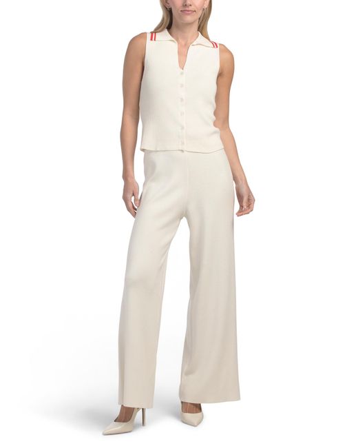 Tj Maxx Natural 2Pc Tipped Rib Johnny Collar Vest With Pants Set For Nylon/Rayon