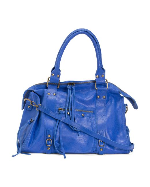 Tj Maxx Blue Leather Mini Multi Pockets Satchel, Leather