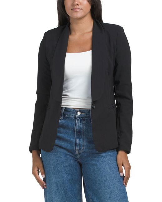 Tj Maxx Black Solid Shawl Lapel Collar Blazer For Polyester