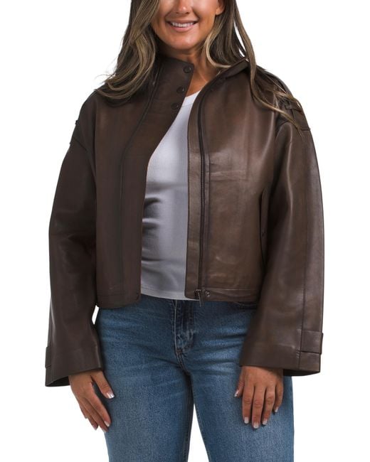 Tj Maxx Brown Leather Olympe Jacket, Polyester/Leather