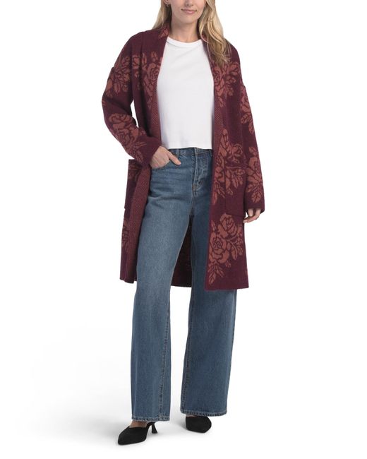 Tj Maxx Blue Open Jacquard Pocket Cardigan, Acrylic/Wool/Alpaca