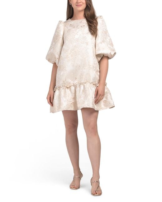 Tj Maxx Natural Lola Jacquard Ruffle Shift Mini Dress For Polyester