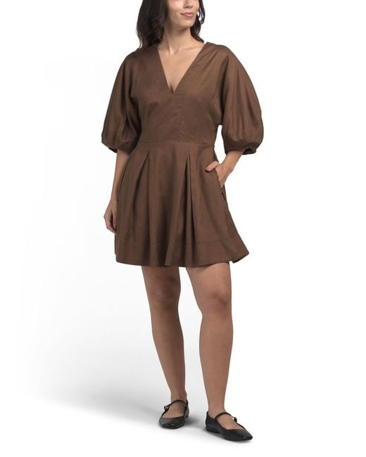 tj maxx short dresses TJ Maxx Women's Natural Linen Blend Josefa Short Sleeve Mini Dress For  Linen/Viscose