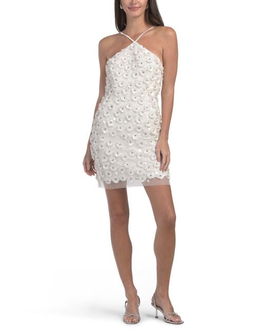 TJ Maxx Women's White Sleeveless Halter 3D Beaded Mini Dress For Polyester
