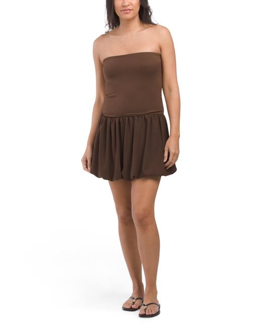 Tj Maxx Brown Strapless Mini Dress With Pleated Skirt For Spandex/Polyester