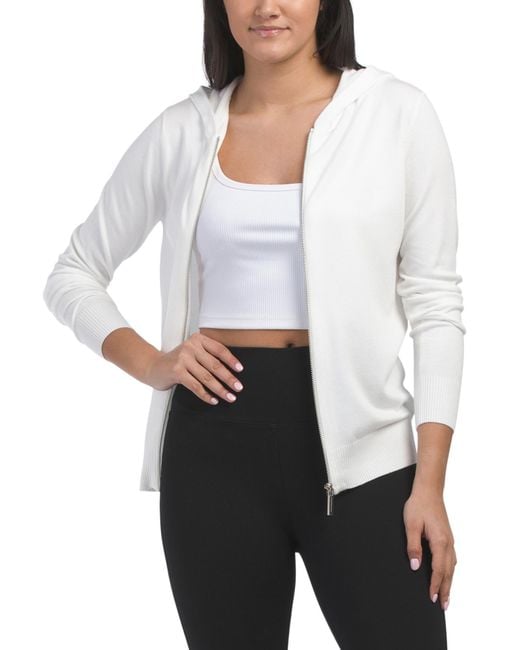 Tj Maxx White Hooded Zip Front Knit Jacket, Nylon/Polyester/Viscose
