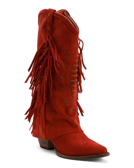 TJ Maxx Women's Red Suede Fringe Spirit Trail Boots For