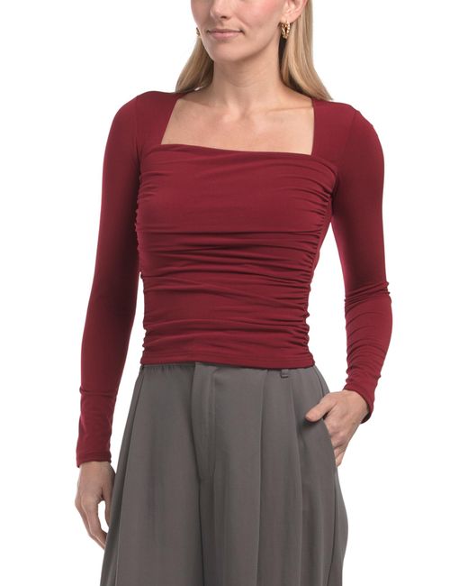 Tj Maxx Red Square Neck Long Sleeve Knit Top For Spandex/Polyester