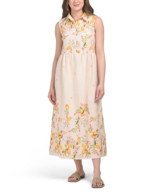 Tj Maxx Natural Linen Blend Sleeveless Lemon Print Maxi Dress For Cotton/Linen