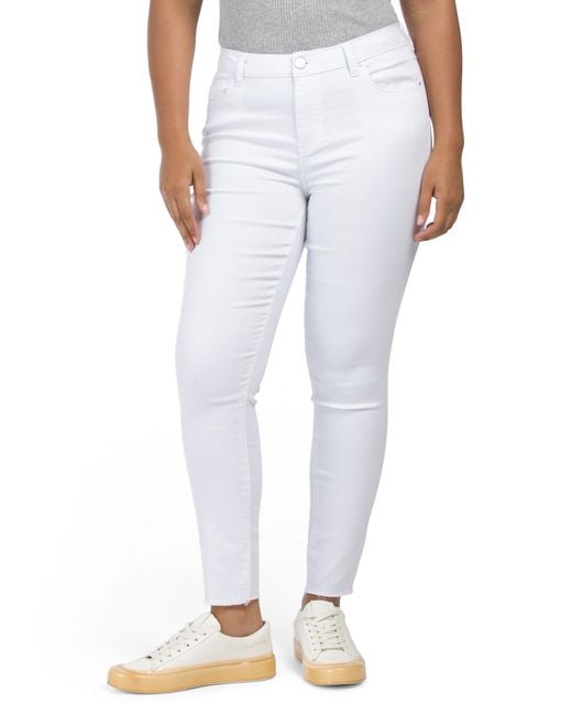 Tj Maxx White High Waist Recycle Twill Frayed Cuff Ankle Jeans For Spandex/Cotton/Polyester