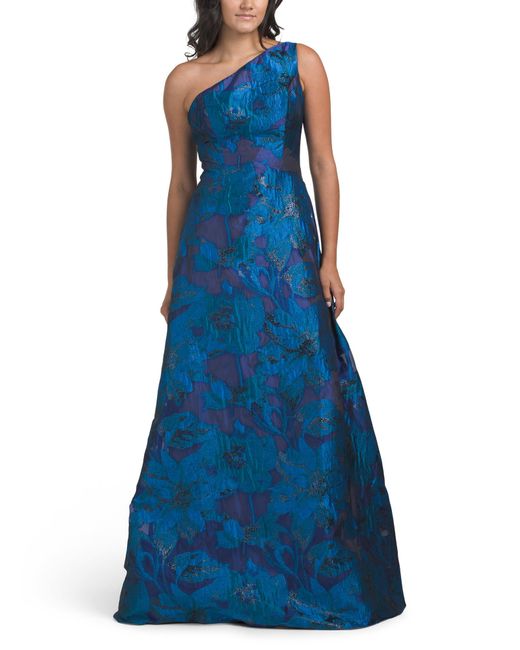 Tj Maxx Blue One Shoulder Floral Fil Coupe Gown For Polyester