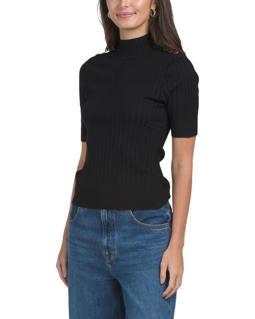 Tj Maxx Black Short Sleeve Ribbed Turtleneck Sweater, Polyester/Rayon
