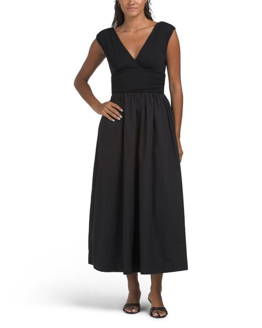 Tj Maxx Black Emma Mixed Media Midi Dress For Spandex/Cotton/Rayon
