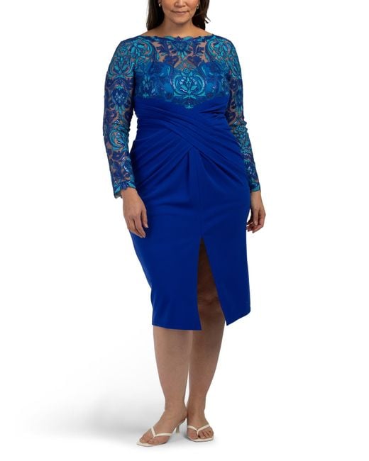 Tj Maxx Blue Sequin Lace Pleated Overlay Cocktail Dress For Nylon/Spandex/Polyester