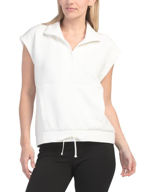 Tj Maxx White Scuba Knit Sleeveless Half Zip Top, Spandex/Modal/Polyester