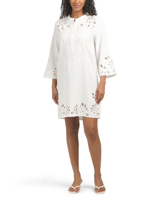 Tj Maxx White Linen Blend Ethel Embroidered Lace Mini Dress For Linen/Viscose
