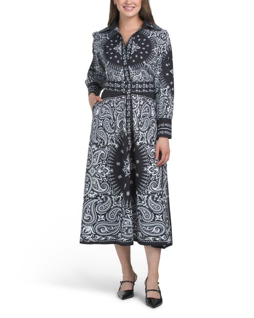 Tj Maxx Blue Belted Shirt Dress For Cotton/Polyester