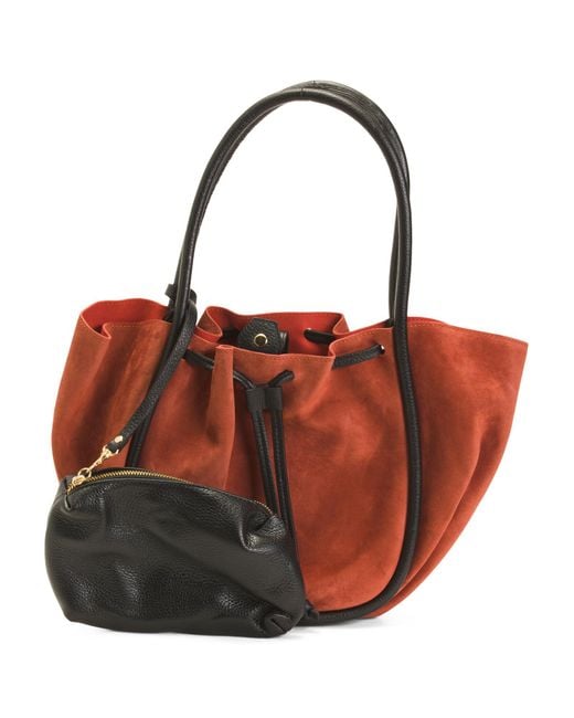 Tj Maxx Brown Suede Drawstring Satchel