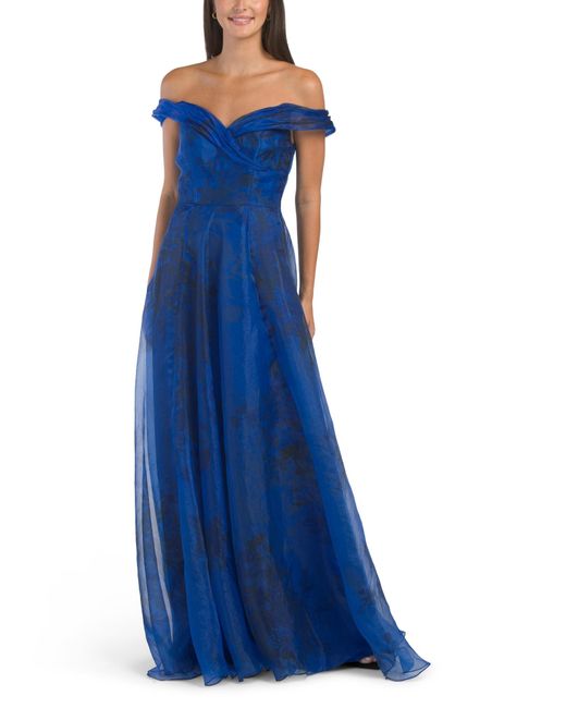 Tj Maxx Blue Off The Shoulder Floral Organza Gown For Polyester