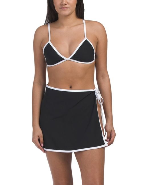 Tj Maxx Black 3Pc Binding Bikini With Skirt For Nylon/Spandex