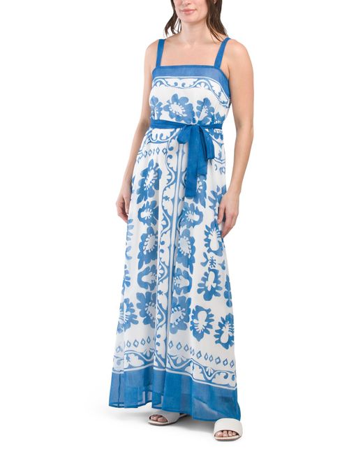 TJ Maxx Women's Blue Sleeveless Maxi Dress With Tie Waist For
