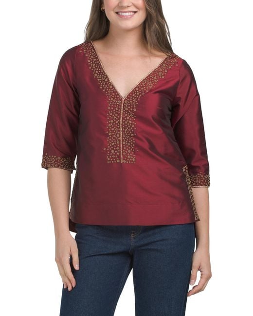 Tj Maxx Red V-Neck Blouse For Polyester