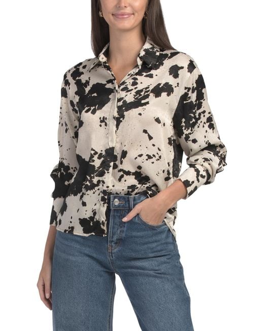 Tj Maxx Blue Cow Print Satin Blouse For Polyester