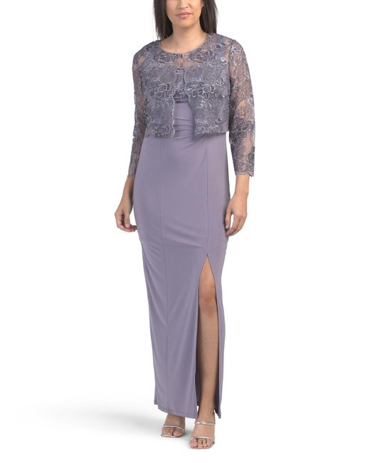 Tj Maxx Purple 2Pc Embroidered Jacket And Dress For Spandex/Polyester