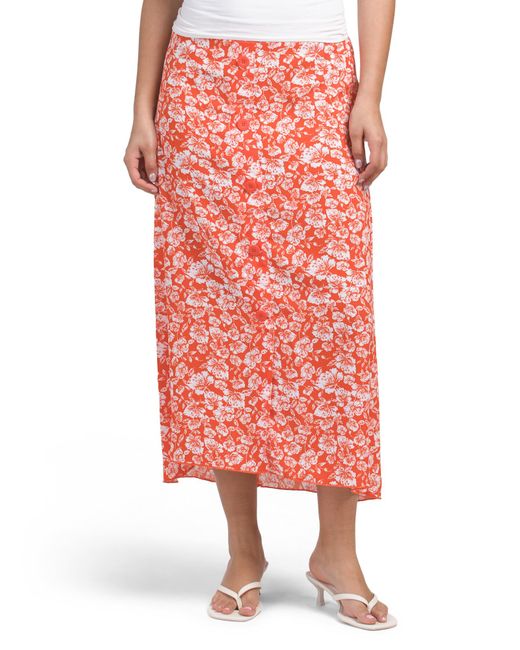 Tj Maxx Red Printed Air Wash Button Front Skirt For Polyester