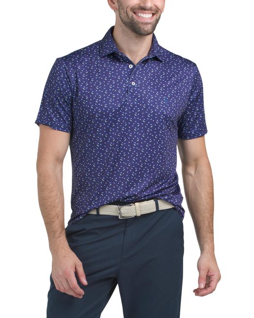 Tj Maxx Blue Pin Flags Printed Performance Polo For Spandex/Polyester for men