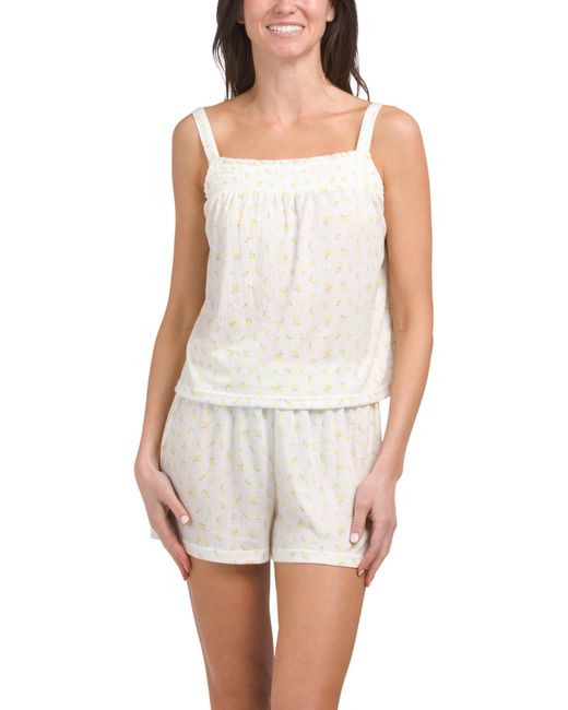 Tj Maxx White 2Pc Knit Gauze Textured Camisole And Boxers Set For Spandex/Polyester