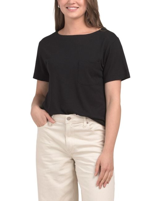 Tj Maxx Black Easy Short Sleeve Pocket T-Shirt For Modal/Cotton