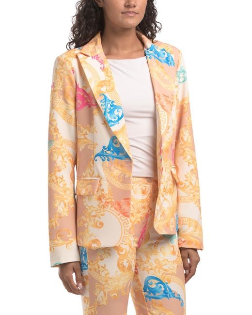 Tj Maxx Multicolor Baroque Print Single Button Blazer For Polyester