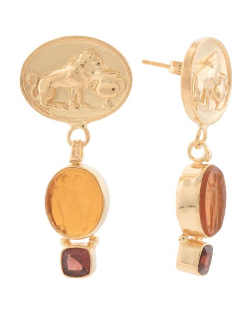 Tj Maxx White 18Kt Plated Amber And Garnet Lion Earrings For